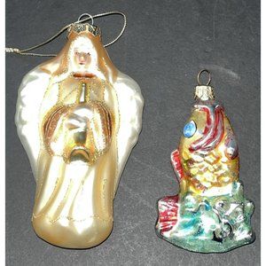 2 Ornaments Christopher Radko "Splash" Goldfish & Unbranded Gold Angel